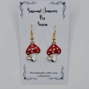 Handmade Mushroom Earrings in Gold Plated Sterling Silver